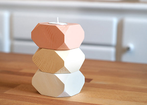 Geometric wooden candle holders