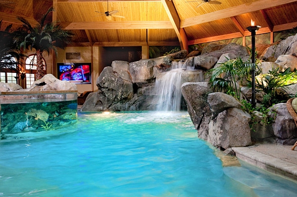 Indoor pools can also feature equally impressive waterfall features