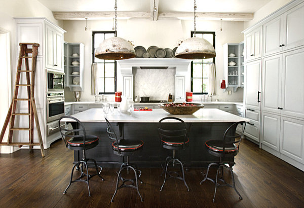 Industrial interior design kitchen with vintage lighting