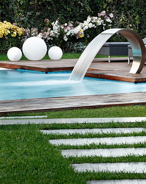Breathtaking Pool Waterfall Design Ideas, Above Ground Pool Fountain Ideas