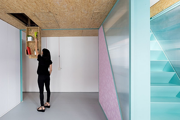 Kitchen shelf concealed in the ceiling