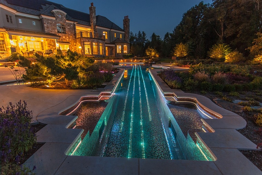 LED lights inside the pool act as Stradivarius violin strings