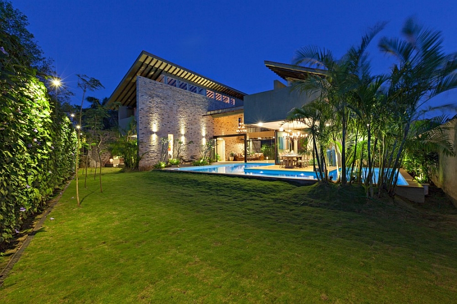 Lush green backyard of the Monsoon retreat in India