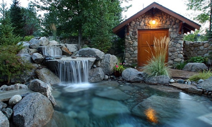 waterfall pool backyard