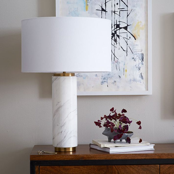 Marble pillar table lamp