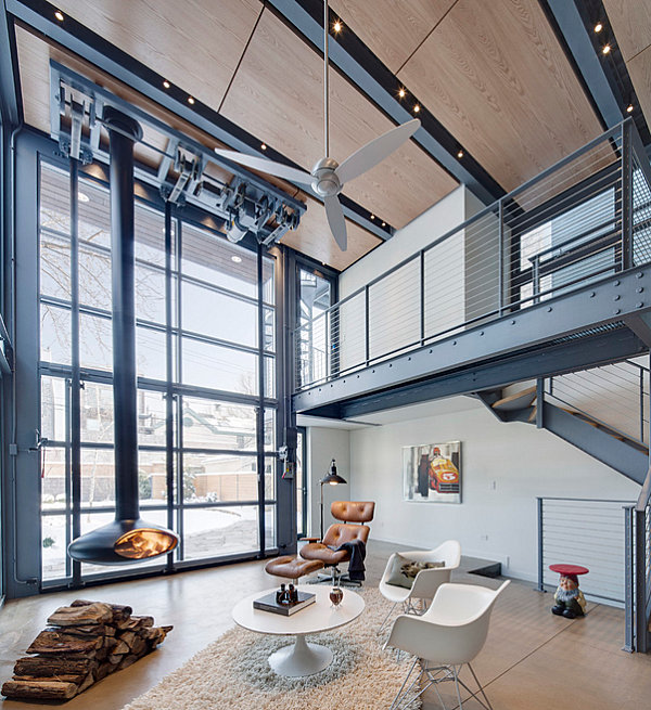 Metal staircase in an industrial home