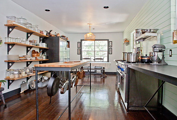 Metal and wood surfaces in an industrial interior design style kitchen