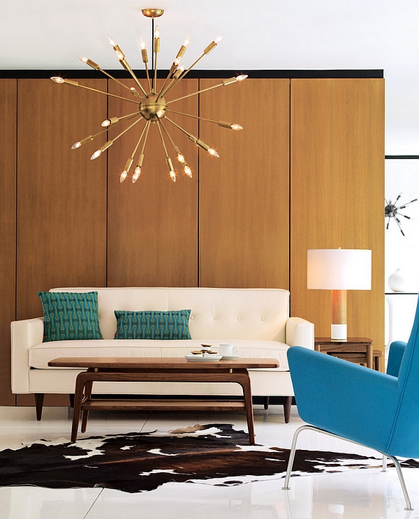 Mid-century Modern Satellite Chandlier in a contemporary living room