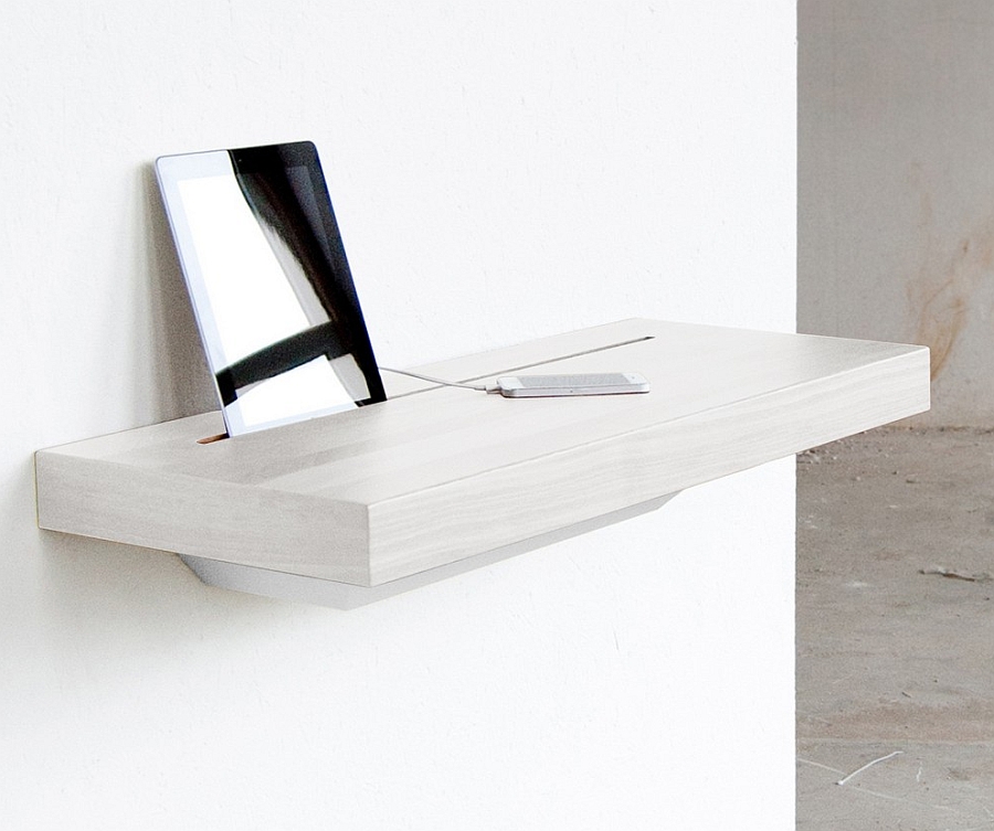 Minimal, wall mounted charging station shelf