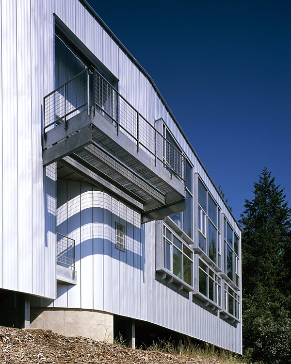 Modern house with prefabricated metal frame, skin and roof