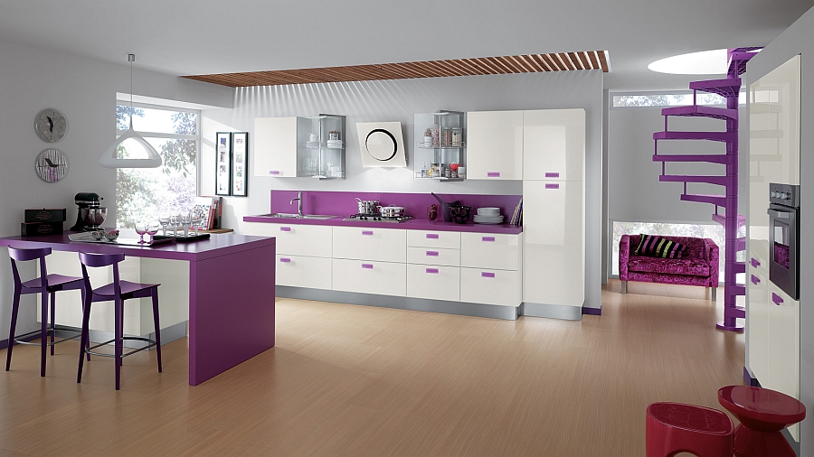 Modern kitchen in purple and white