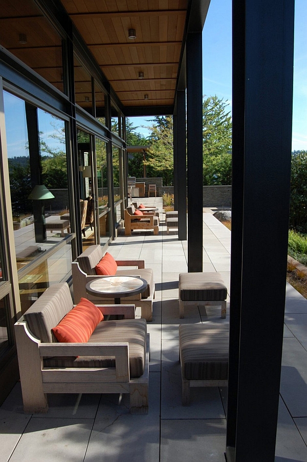 Outdoor patio space with plush seating