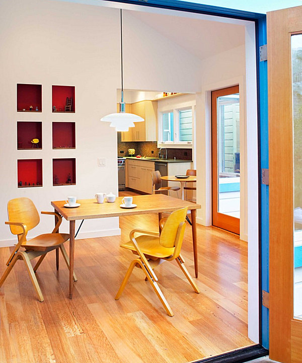 Red accents in a modern dining room