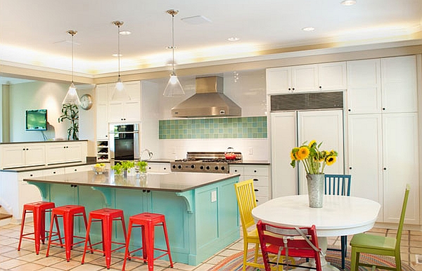 Red bar stools for modern kitchen