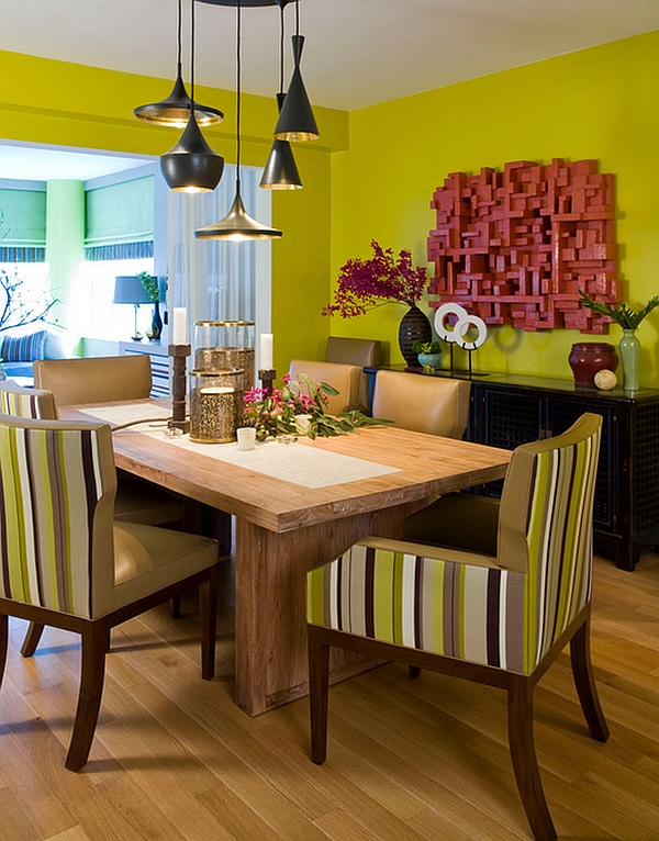 Rustic dining room table placed in a vivacious setting