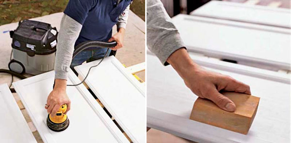 Sanding the cabinets