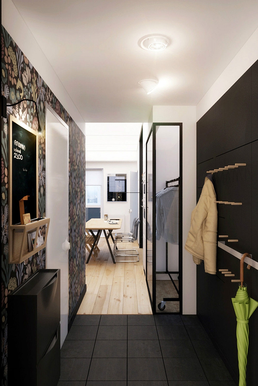 Small entryway clad in black