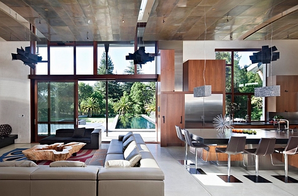 Smart use of the creative modern chadeliers in a large living room