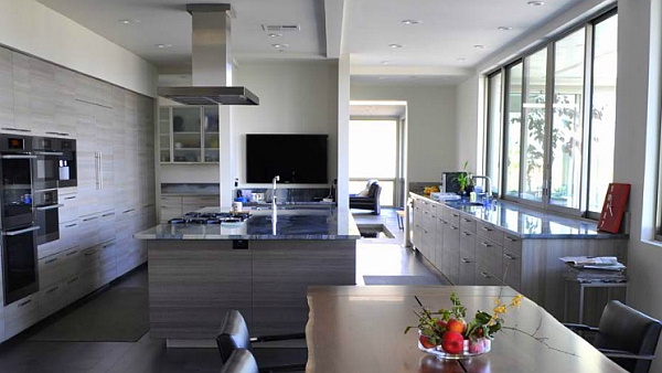 Sparkling interior of the prefab home with steel frame