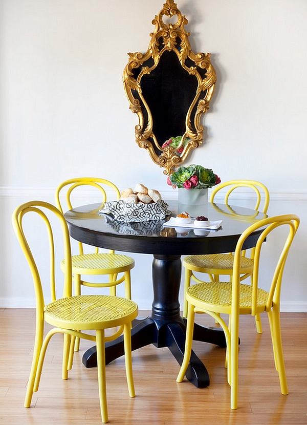 Splash of yellow enlivens the dining room