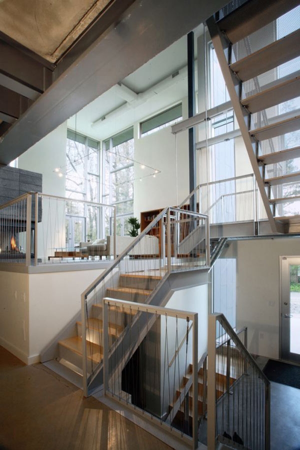 Staircase with steel railing