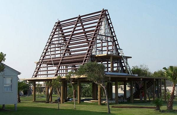 Steel frame of the house during construction