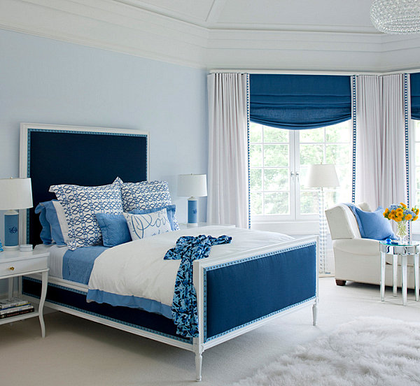 Striking blue bedroom