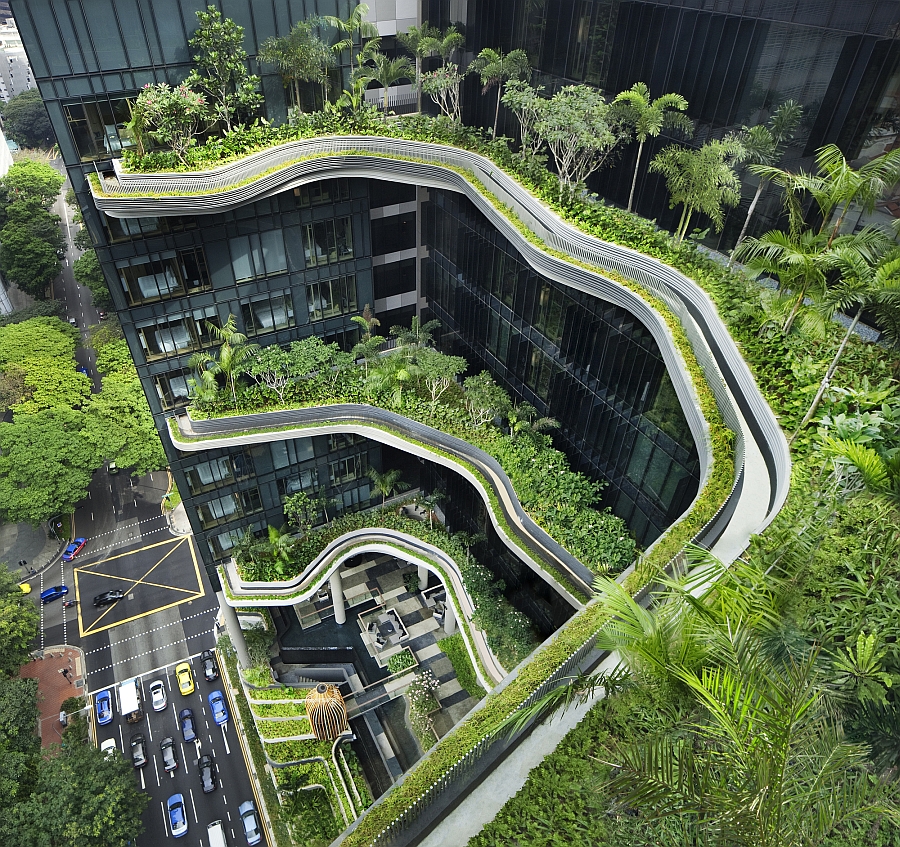 Stunning terraced gardens at the PARKROYAL with tropical plants