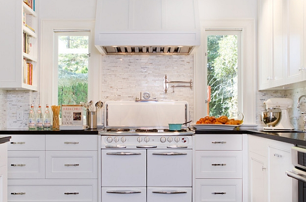 Classy kitchen features cool vintage Wedgewood stove from the 50's and shaker cabinets