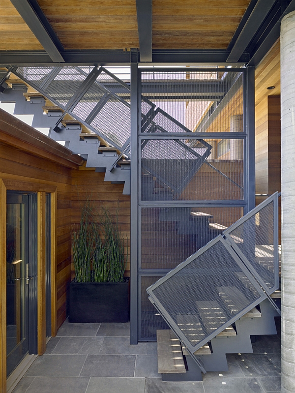 Stylish steel mesh railing for staircase