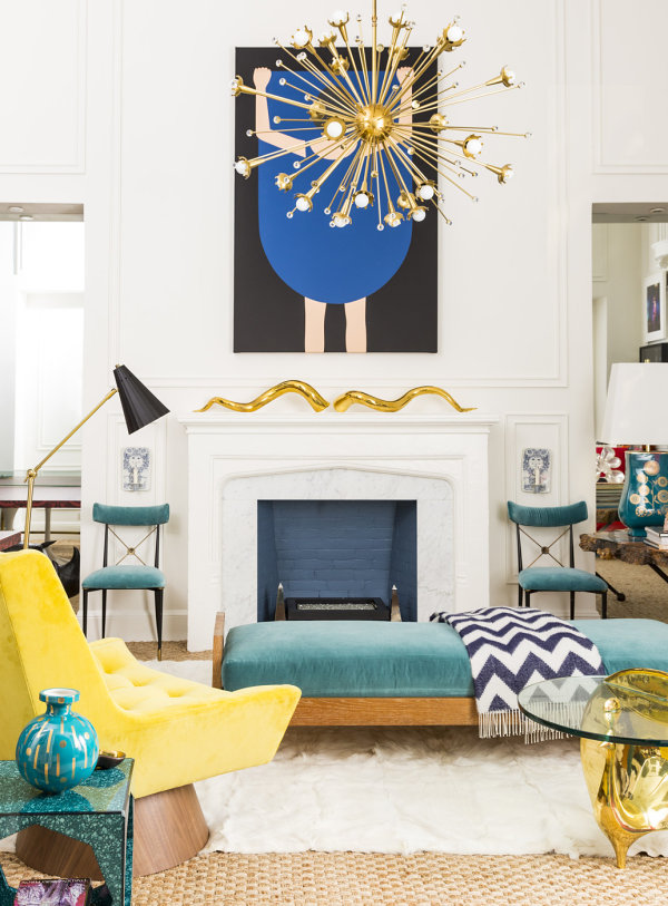 Teal and yellow living room accents