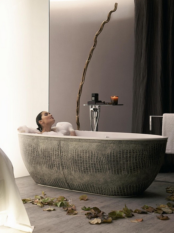 The freestanding tub truly brings home a spa-like aura