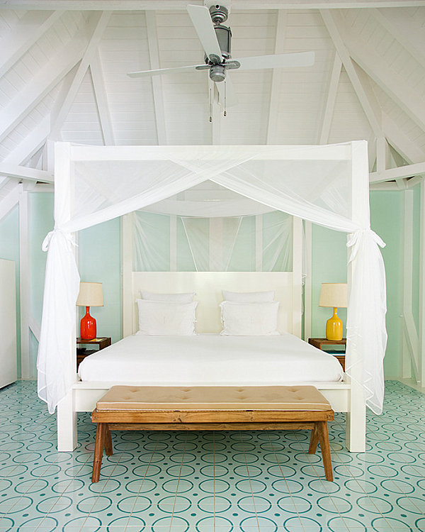 Tropical bedroom with bright accents