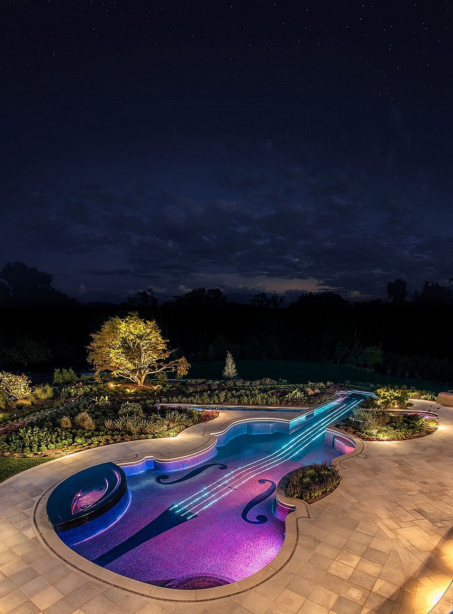 Violin shaped swimming pool offers a luxurious retreat