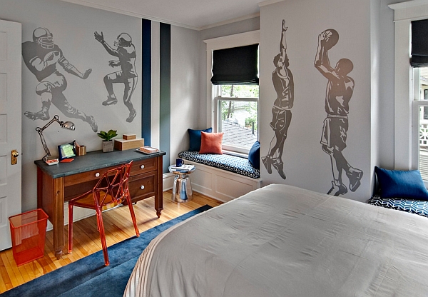 Wall graphics steal the show in this bedroom