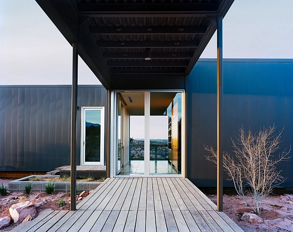 beautiful walkway leading to the entrance with sliding glass doors