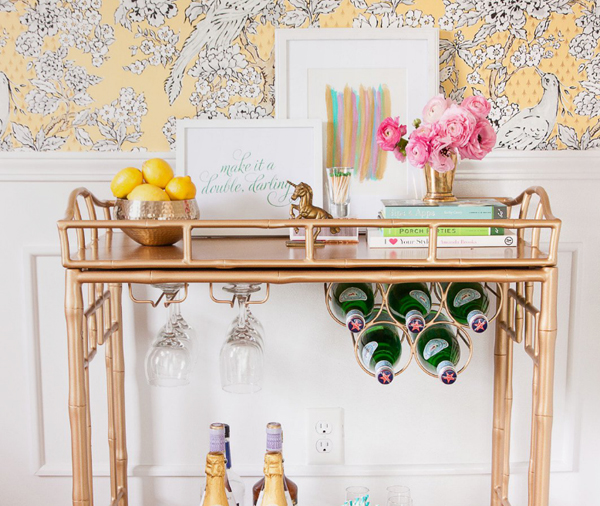 brass accent bar cart