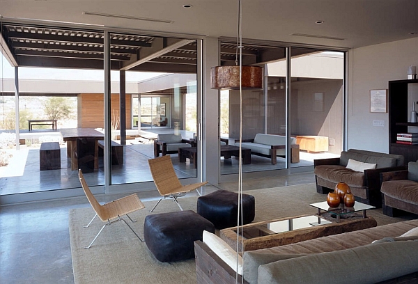 comfy living room inside the steel frame house