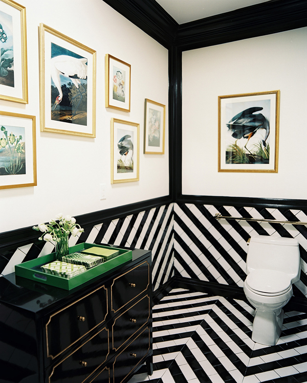 black and white horizontal striped walls