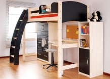 white loft bed with desk underneath