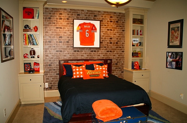 Brick wallpaper gives the room a more eclectic appeal