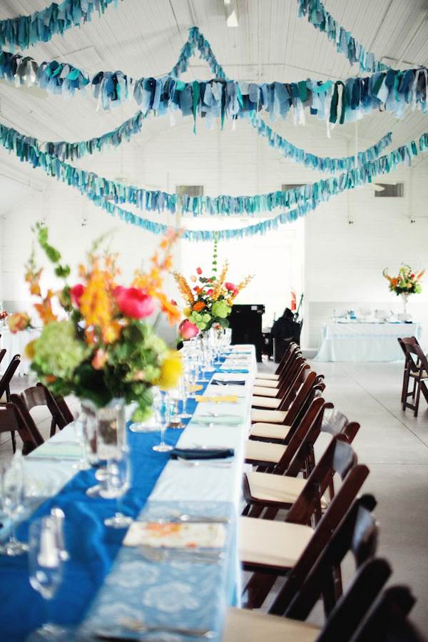 Bright blue table runner