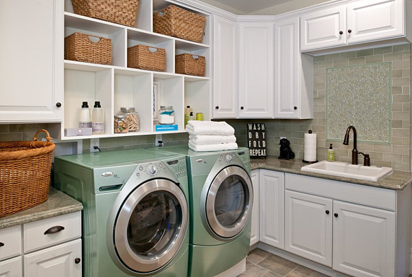 Built-in laundry room shelving