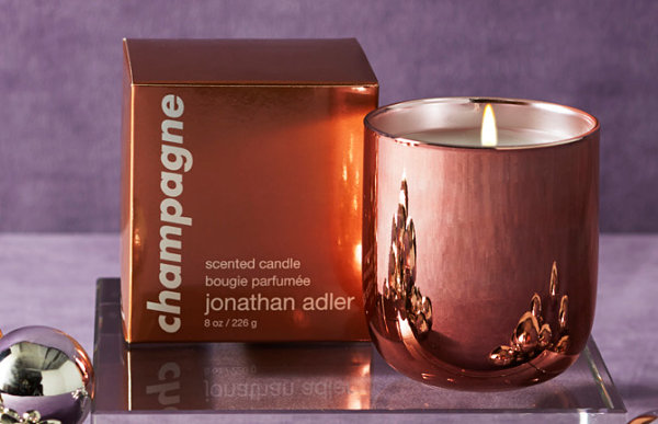 Champagne candle with rose gold-toned votive