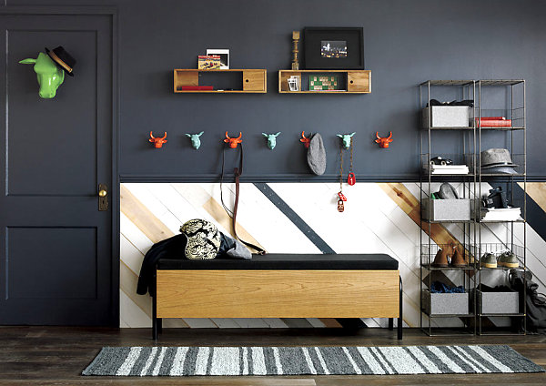 Charcoal gray in a room of neutrals and bright accents