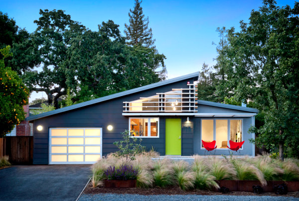 Colorful seating near a front entrance