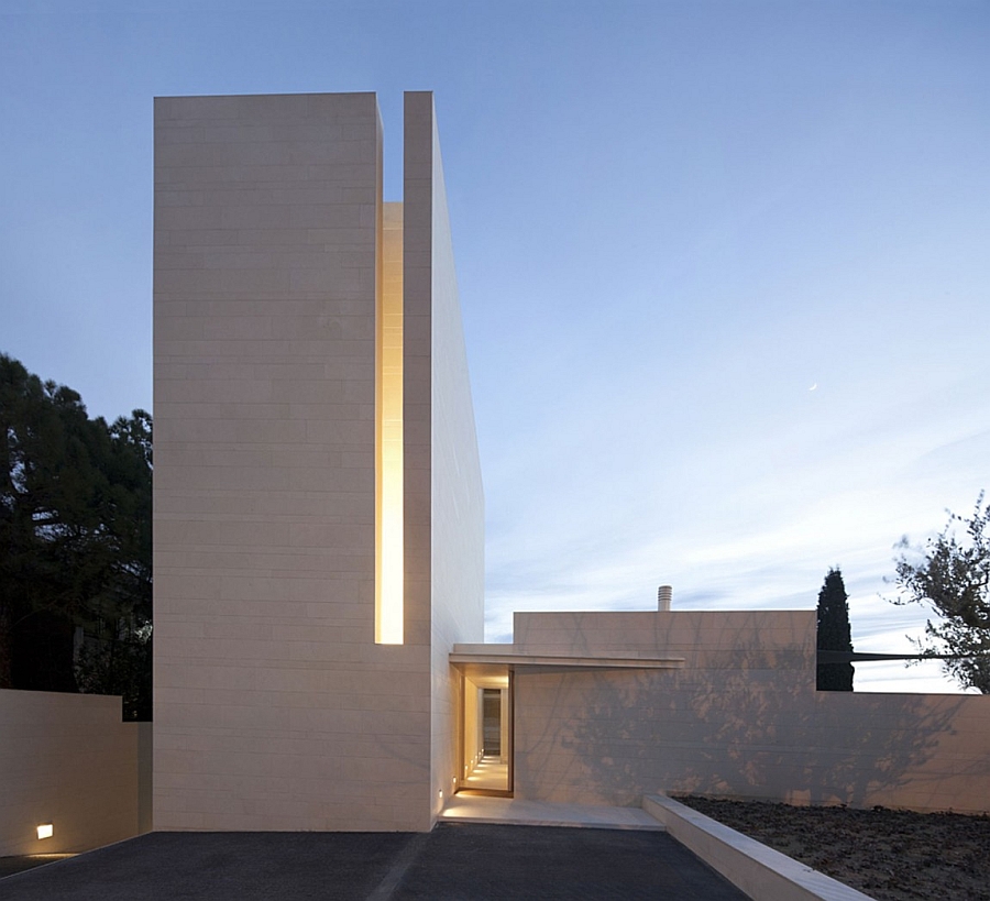 Exterior of the minimalist home in white