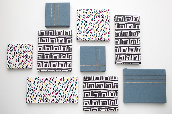 Fabric-covered canvases with different patterns