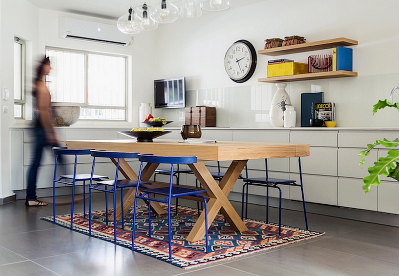 Floating wooden shelves in the kitchen