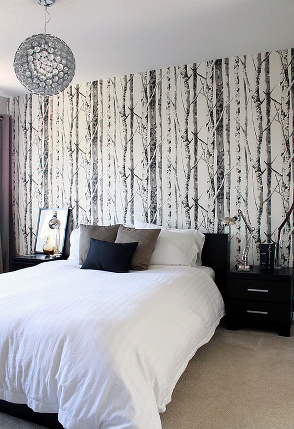 Give your bedroom the woodsy winter look with wallpaper